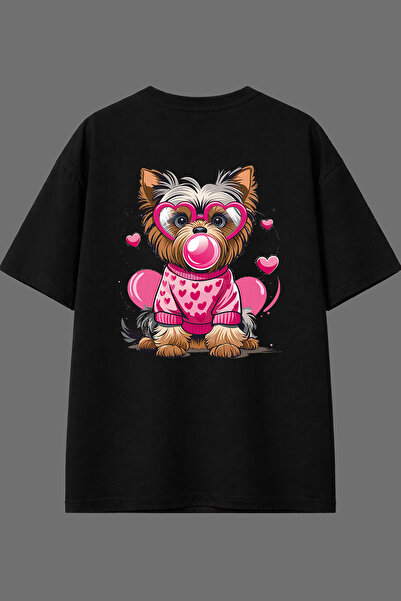 VSRN Tricou oversize negru cu imprimeu pe spate Tatlış Köpek Design