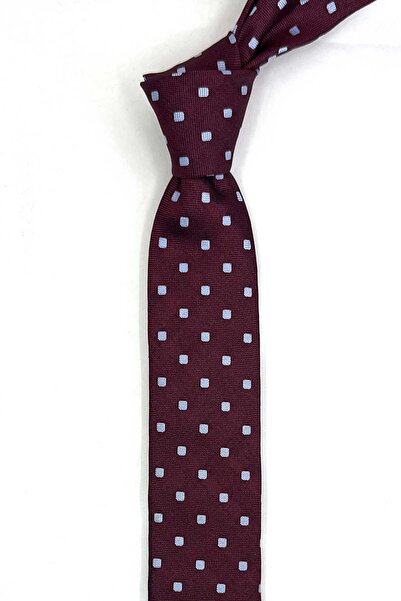 Kravatkolik 4.7 cm Burgundy Small Pattern Ultra Slim Silk Tie Ik2336