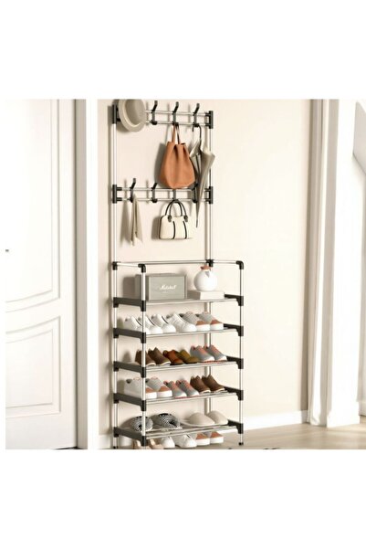 OEM Hanger with shoe shelves and clothes hooks, metal structure, 171x60cm