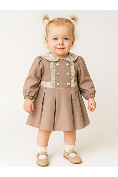 Cocoland Rochie plisată cu guler din dantelă și nasturi decorativi pentru 2-5...