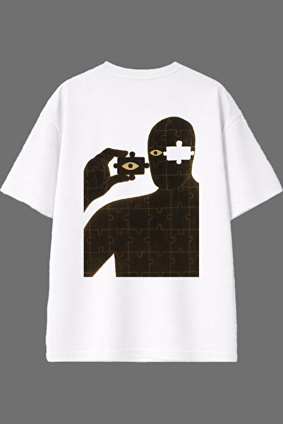 VSRN تي شيرت أبيض كبير الحجم بتصميم يابوز آدم مطبوع من الخلف