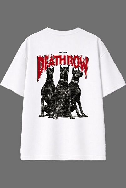 VSRN تي شيرت أبيض كبير الحجم بتصميم ديث دوبرمان مطبوع من الخلف