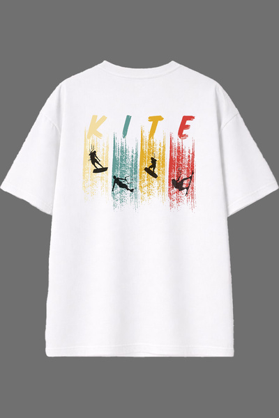 VSRN تي شيرت أبيض كبير الحجم بتصميم كايت سكيتبورد وطباعة خلفية