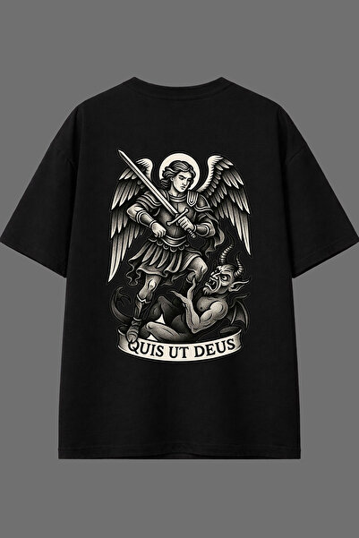 VSRN Knight Deus Design Back Printed Black Oversize T-Shirt