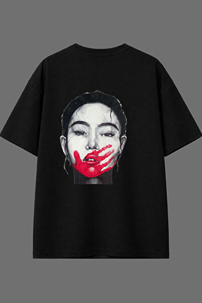 VSRN Tricou negru oversize cu imprimeu pe spate Susma pentru femei