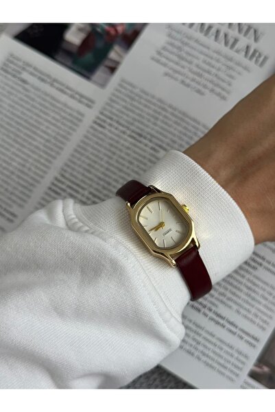 MERW Sare Model Burgundy Color Vintage Series Leather Cord Women's Wristwatch