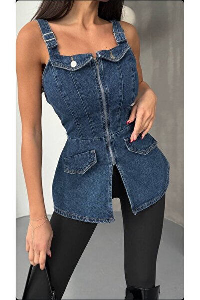 moda gk Design Zippered Denim Bustier