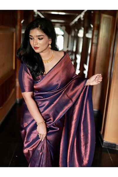 MYSMAR Navy Blue Silk Saree - MAF3592 | Navy Blue