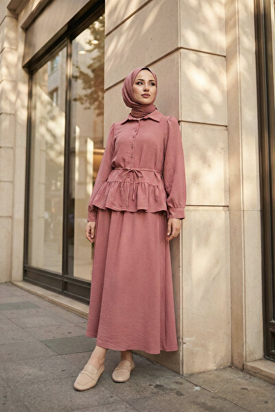 MODAQU Drawstring Blouse Skirt Set - Dried Rose