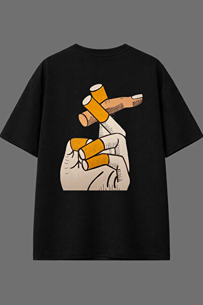 VSRN Tricou negru oversize cu imprimeu pe spate, design cu tematică „Obstinat...