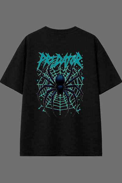 VSRN تي شيرت أسود كبير الحجم بتصميم سبايدر بريدا مطبوع من الخلف