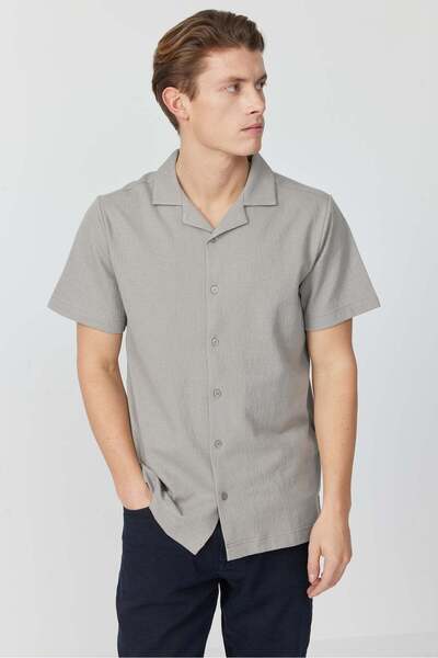 PAULMARK Cămașă cu mânecă scurtă și guler cubanez pentru bărbați