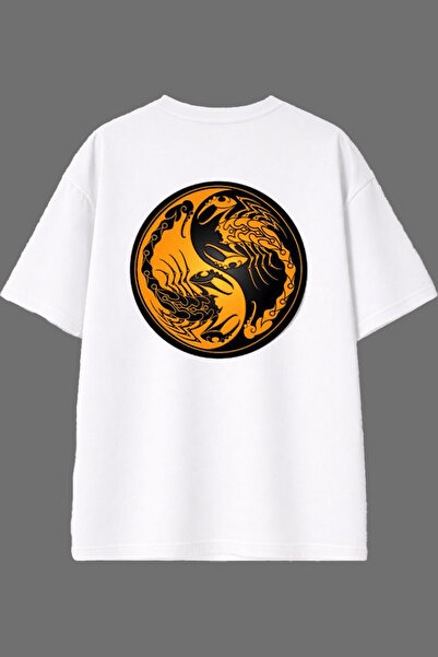 VSRN تي شيرت أبيض كبير الحجم بتصميم الساموراي مطبوع من الخلف