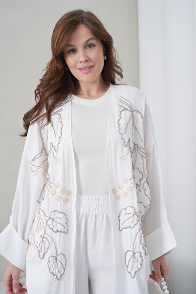 Miss Allos Women's Embroidered Linen Bat Sleeve Double Set