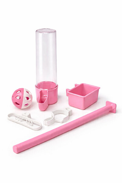 Papağanhane طقم ملحقات قفص الطيور 6 قطع باللون الوردي |   100 مل من طعام الأس...