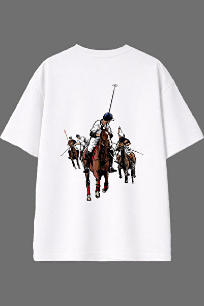 VSRN Horse Battle Design Back Printed White Oversize t Shirt