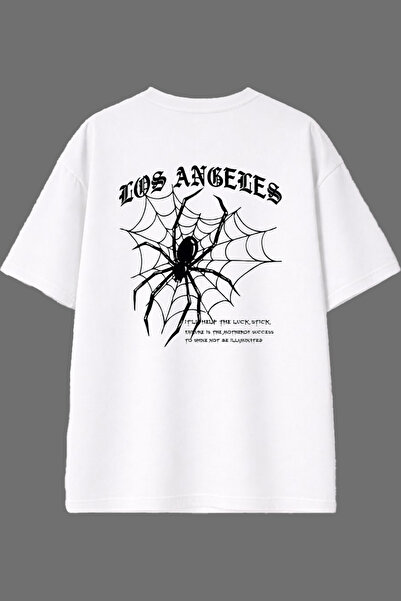 VSRN تي شيرت لوس أنجلوس سبايدر ديزاين أبيض كبير الحجم مع طباعة خلفية