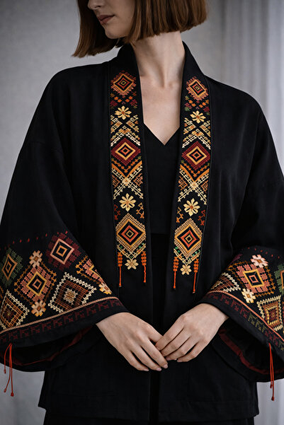 Nulivez Black Kimono Jacket with Embroidery Detail – Special Design Women's J...