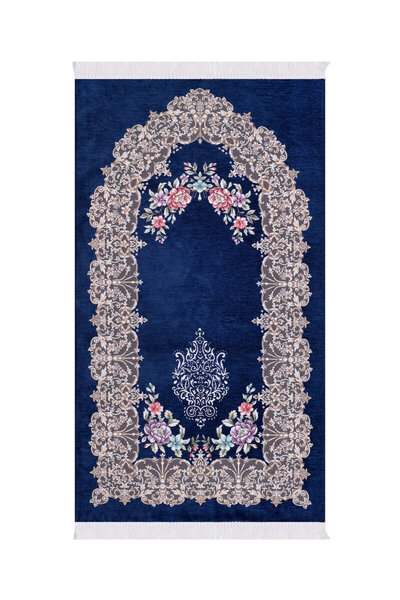 Bursa İpek Navy Blue Jury Pattern Special Woven Prayer Rug