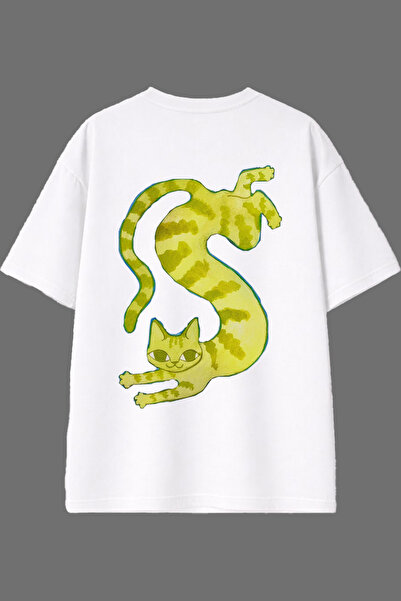 VSRN Tricou supradimensionat alb cu imprimeu pe spate Strange Cat Design