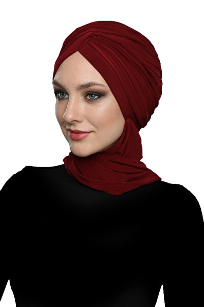 elysianfidan Cross W Scarf Burgundy Ready-To-Wear Turban Hijab Bonnet Suitabl...