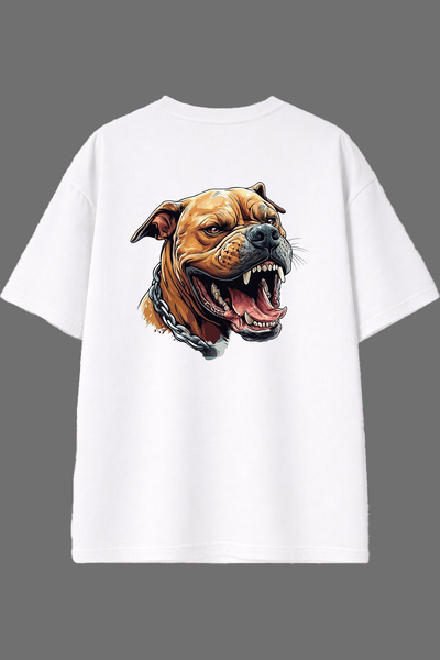 VSRN تي شيرت أبيض كبير الحجم بتصميم كلب هيرشان مطبوع من الخلف