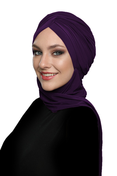 elysianfidan Μωβ έτοιμο τουρμπάνι με κασκόλ σταυρωτό W, ιατρική χρήση