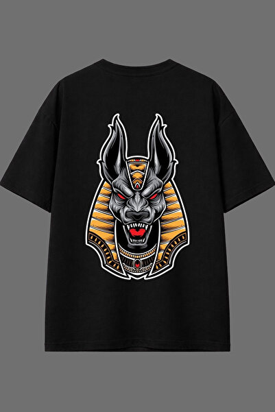 VSRN تي شيرت أسود كبير الحجم بتصميم ريد إييغ وورلد مطبوع من الخلف