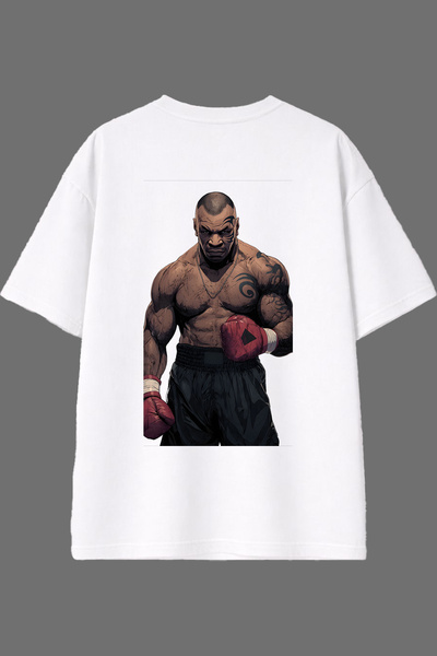 VSRN Tricou oversize alb cu imprimeu pe spate, design Angry Boxer