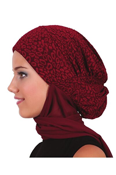 elysianfidan Knotted Scarf Brocade Burgundy Ready-To-Wear Turban Hijab Bonnet...