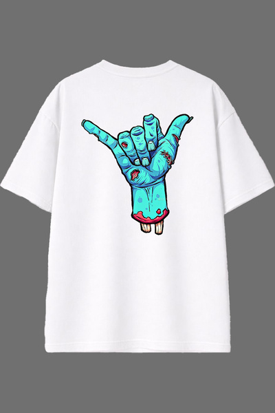VSRN Tricou oversize alb cu imprimeu pe spate și design cu gesturi de mână