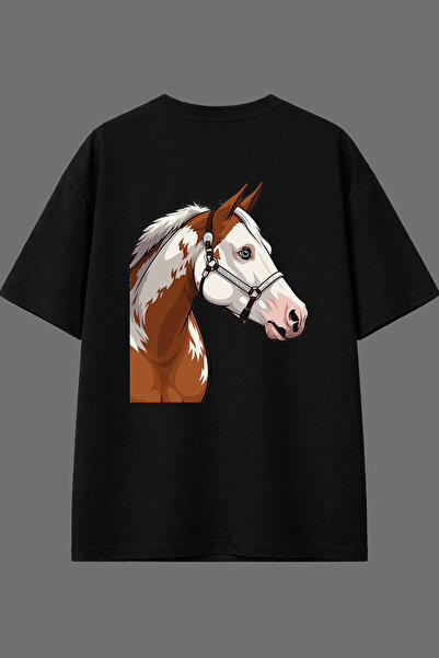 VSRN Tricou oversize negru cu imprimeu pe spate Horse 4 Design
