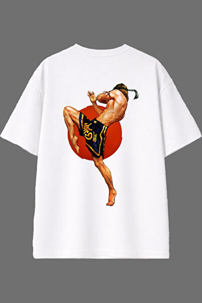 VSRN Tricou oversize alb cu imprimeu la spate, design Muay Thai
