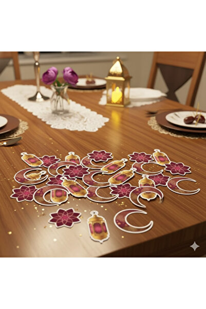 DODOMAR 30-Pack Ramadan Table Confetti - with Ayyıldız Kandil Figures - Burgundy