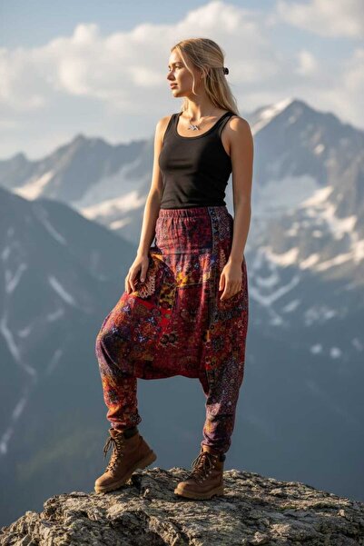 bilqasmi Etnik Desenli Kadın Şalvar – Cepli, Lastikli Bel, Rahat Kesim Günlük...