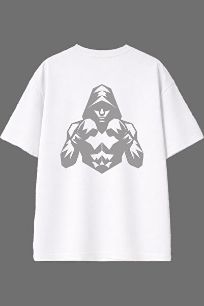 VSRN Tricou supradimensionat alb cu imprimeu pe spate, model Grey Boxer 1