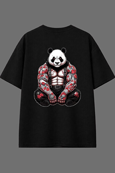 VSRN Tricou oversize negru cu imprimeu pe spate Gangsta Panda Design
