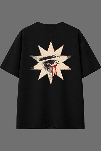 VSRN تي شيرت أسود كبير الحجم بتصميم ستار آيزي مطبوع من الخلف