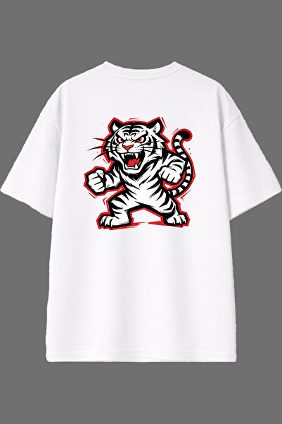 VSRN Μπλουζάκι σε λευκό χρώμα με σχέδιο Red Tiger και στάμπα στην πλάτη