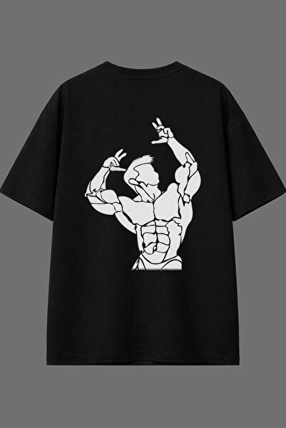 VSRN Tricou negru oversize cu imprimeu pe spate, design muscular