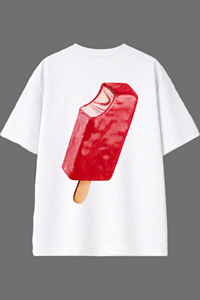 VSRN Tricou oversize alb cu imprimeu pe spate cu design „Bitten Ice Cream”
