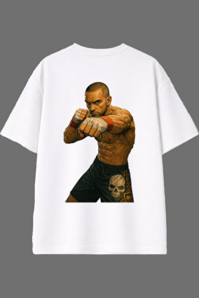 VSRN Tricou supradimensionat alb cu imprimeu pe spate, design Tense Boxer