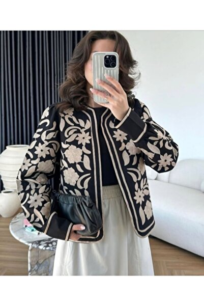 Sosyete Kaplumbağa Cotton Linen Full-Sleeve Embroidered Long-Sleeve Jacket