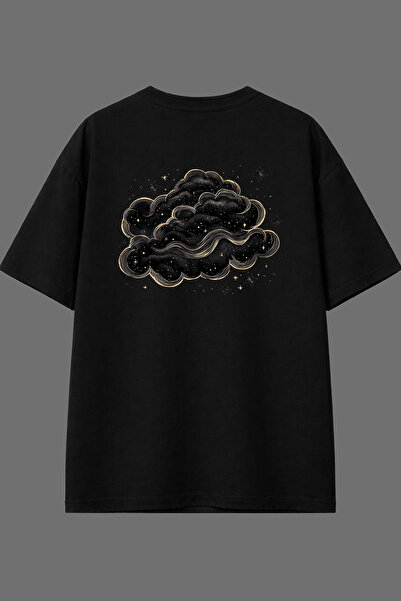 VSRN Black Oversize T-Shirt with Black Clouds Design on the Back