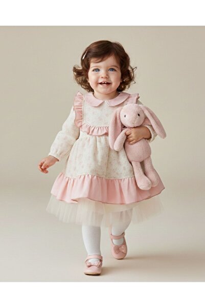 Canöz Kids Kız Bebek Pembe Bebe Yaka Elbise