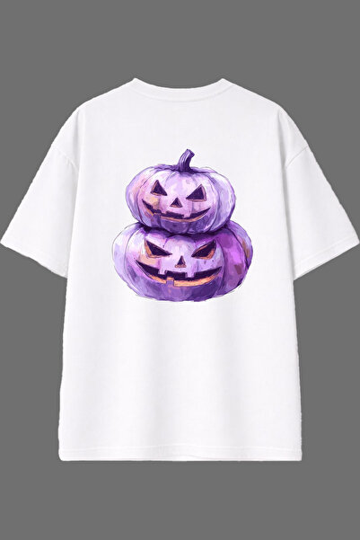VSRN Tricou alb oversize cu imprimeu pe spate cu design Dovleci