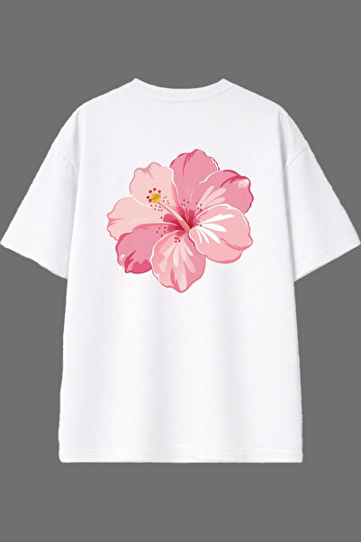 VSRN Tulip Bouquet Design Back Printed White Oversize T-Shirt