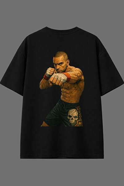 VSRN Tricou negru supradimensionat cu imprimeu pe spate Gergin Boxer Design