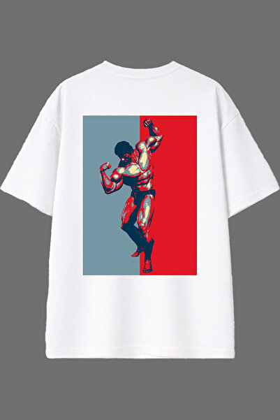 VSRN تي شيرت أبيض كبير الحجم بتصميم ريترو كاسلي آدم مطبوع من الخلف