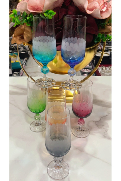 Bohemia 6 Renk Kristal 180 Ml El İşçiliği Kahve Yanı Su Bardağı